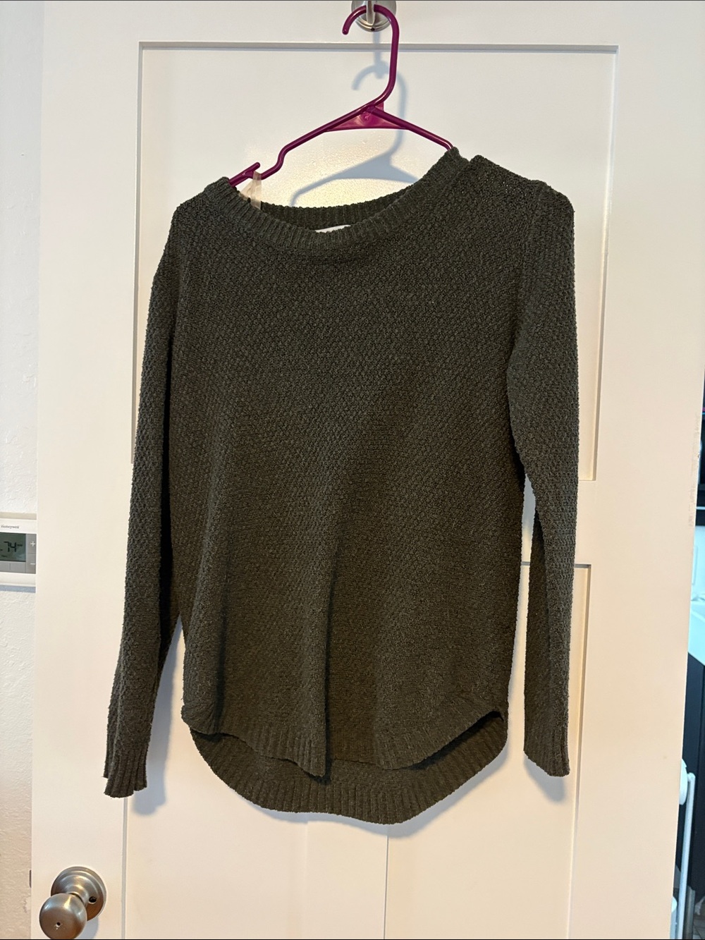 Pink Clover Olive Green Textured Crewneck Sweater